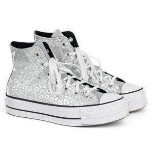 Converse Lift Hi Women's Platform Silver Leopard Sneakers Women’s size 8.5